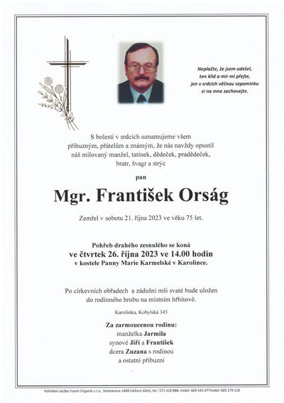 Smuteční oznámení – František Orság