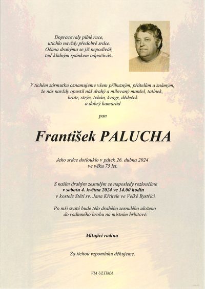 Smuteční oznámení – František Palucha