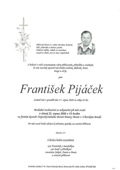 Smuteční oznámení – František Pijáček
