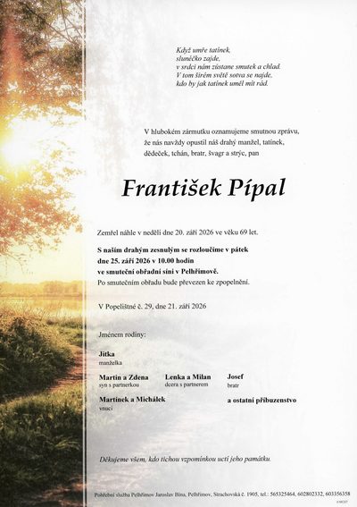 Smuteční oznámení – František Pípal
