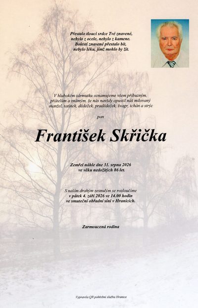 Smuteční oznámení – František Skřička