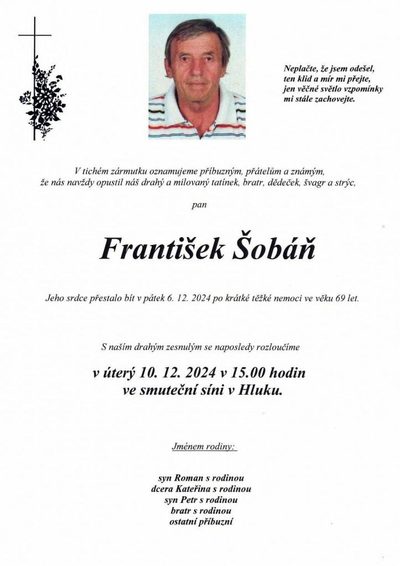 Smuteční oznámení – Frantisek Soban