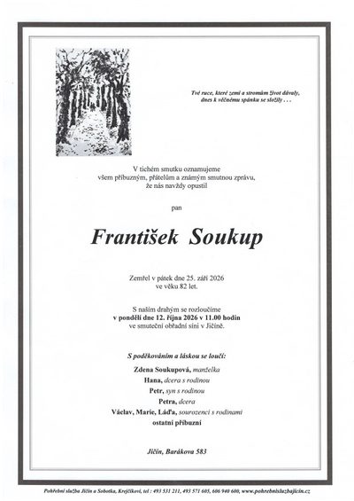 Smuteční oznámení – František Soukup