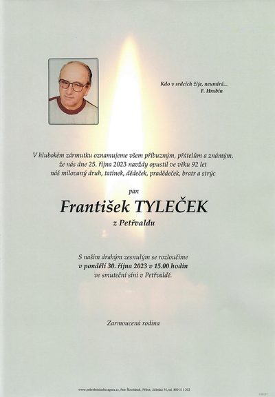 Smuteční oznámení – František Tyleček