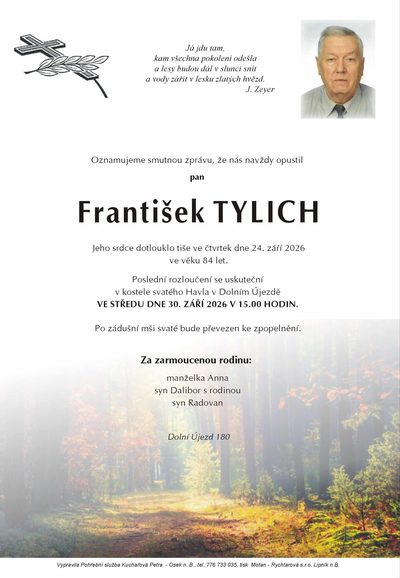 Smuteční oznámení – František Tylich