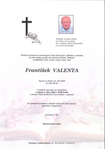 Smuteční oznámení – František Valenta