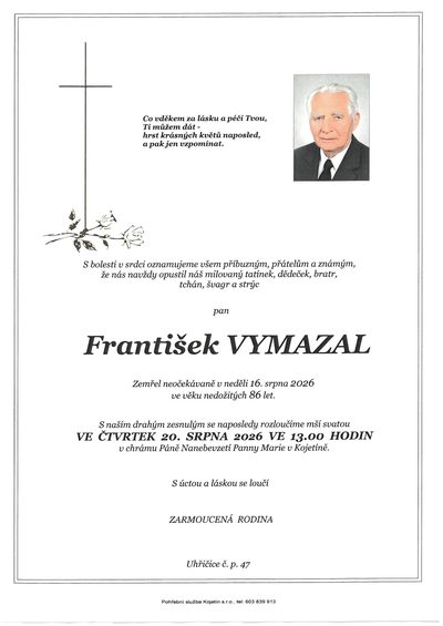 Smuteční oznámení – František Vymazal