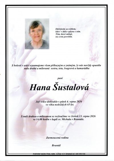 Smuteční oznámení – Hana Šustalová