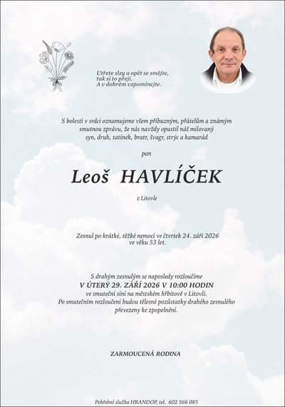 Smuteční oznámení – HAVLÍČEK Havlíček