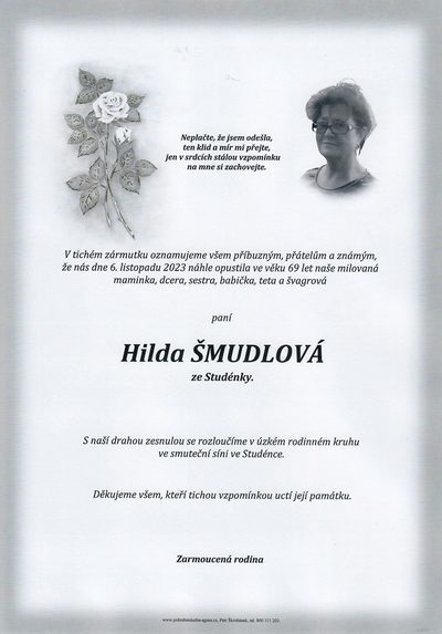 Smuteční oznámení – Hilda Šmudlová