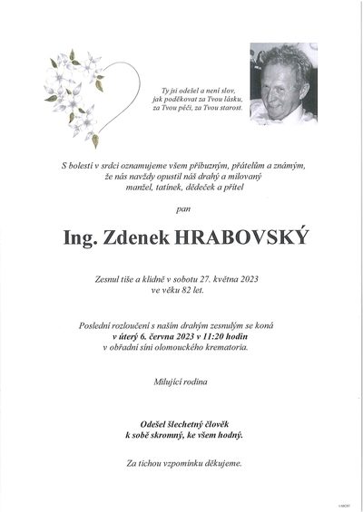 Smuteční oznámení – Hrabovsky Zdenek