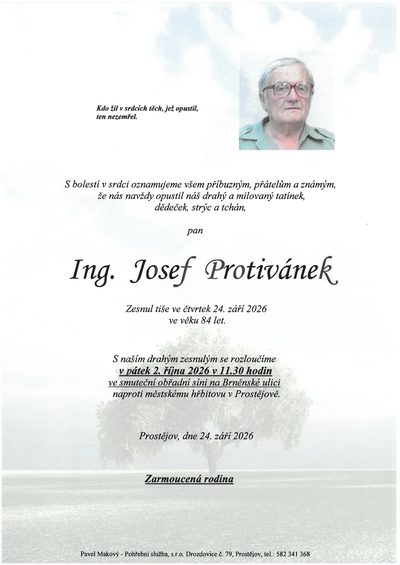 Smuteční oznámení – Ing. Josef Protivánek