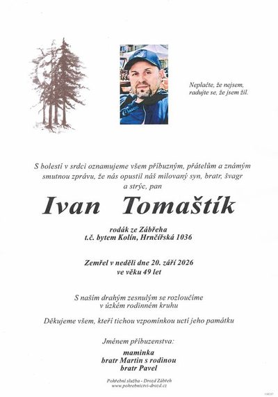 Smuteční oznámení – Ivan Tomaštík