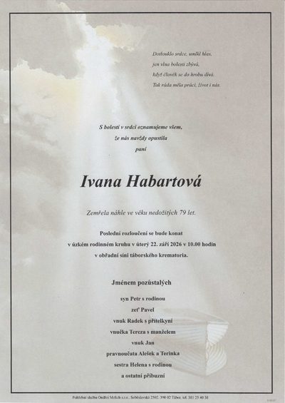 Smuteční oznámení – Ivana Habartová