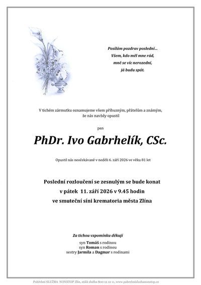 Smuteční oznámení – Ivo Gabrhelík