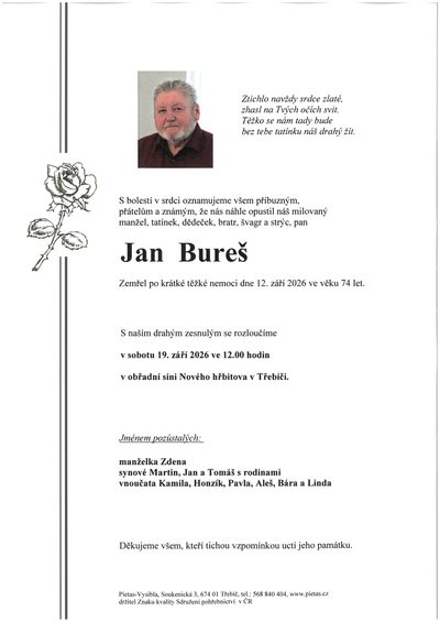 Smuteční oznámení – Jan Bureš