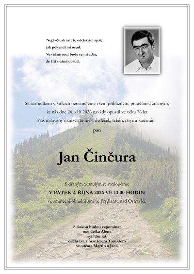 Smuteční oznámení – Jan Činčura