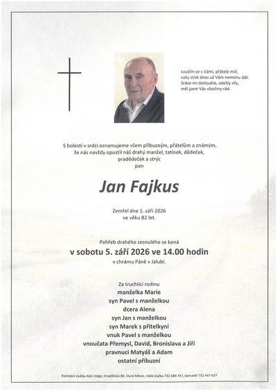 Smuteční oznámení – Jan Fajkus