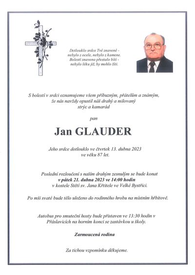 Smuteční oznámení – Jan Glauder