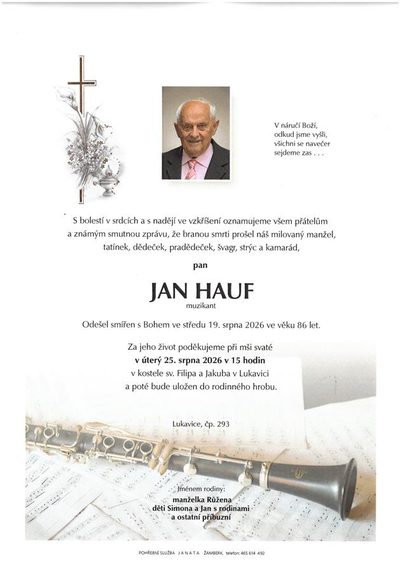 Smuteční oznámení – Jan Hauf