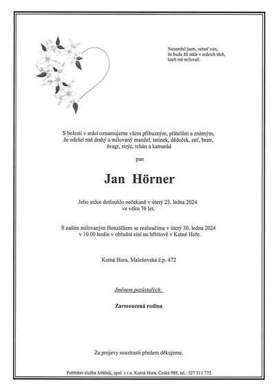Smuteční oznámení – Jan Horner