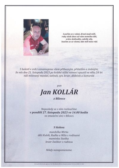 Smuteční oznámení – Jan Kollár