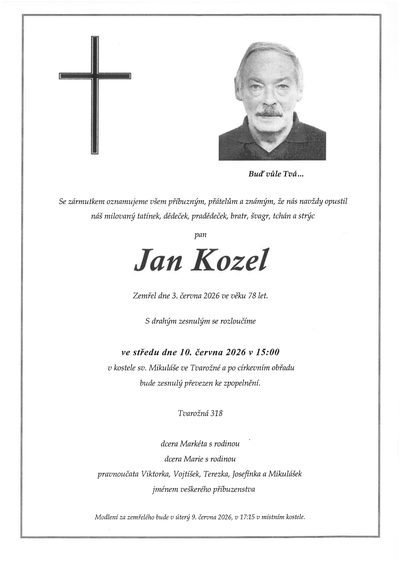 Smuteční oznámení – Jan Kozel