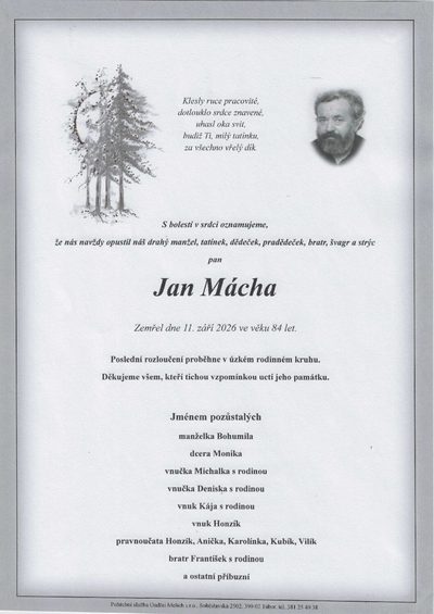 Smuteční oznámení – Jan Mácha