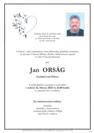 Smuteční oznámení – Jan Orság