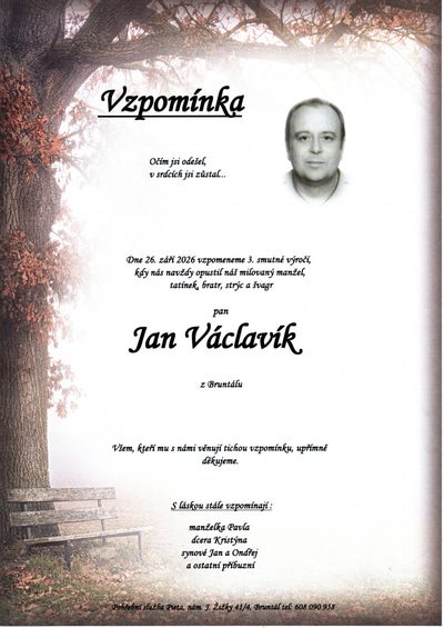 Smuteční oznámení – Jan Václavík.