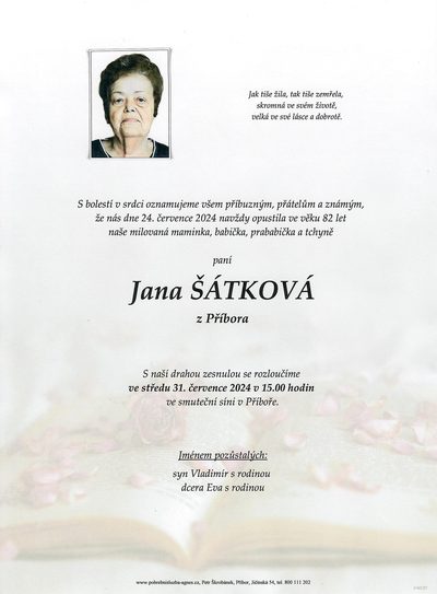 Smuteční oznámení – Jana Šátková