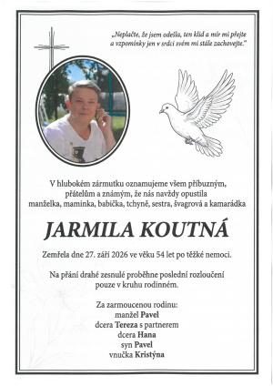 Smuteční oznámení – Jarmila Koutná