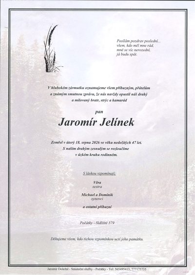 Smuteční oznámení – Jaromír Jelínek