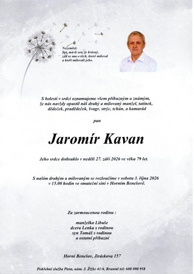 Smuteční oznámení – Jaromír Kavan
