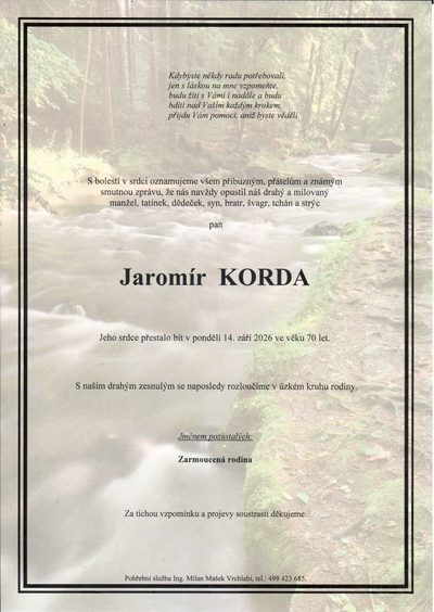 Smuteční oznámení – Jaromír Korda
