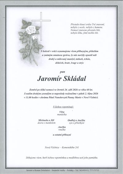Smuteční oznámení – Jaromír Skládal