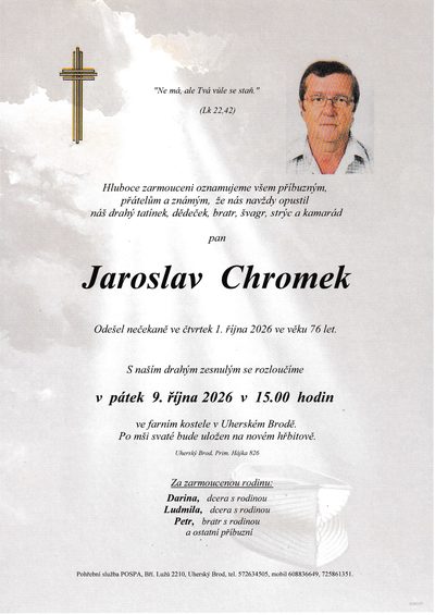 Smuteční oznámení – Jaroslav Chromek