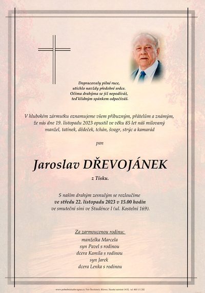 Smuteční oznámení – Jaroslav Dřevojánek
