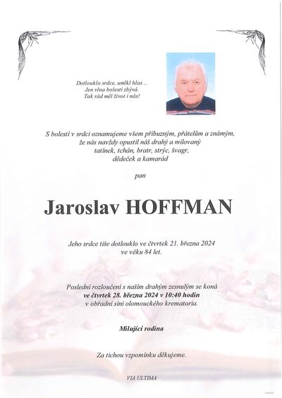 Smuteční oznámení – Jaroslav Hoffman