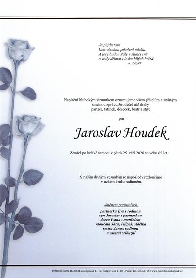 Smuteční oznámení – Jaroslav Houdek Jfoudek