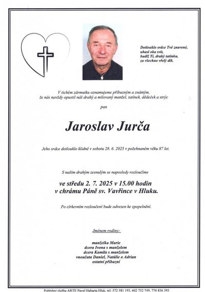 Smuteční oznámení – Jaroslav Jurča