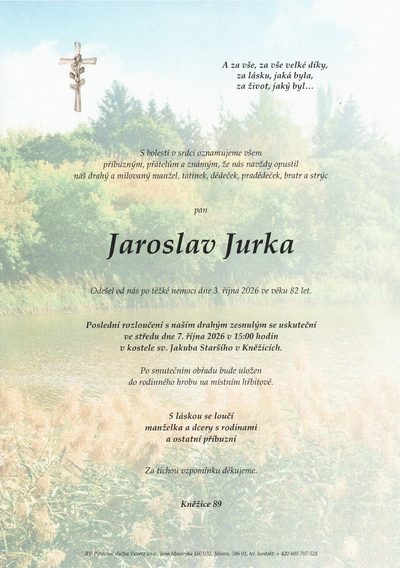 Smuteční oznámení – Jaroslav Jurka
