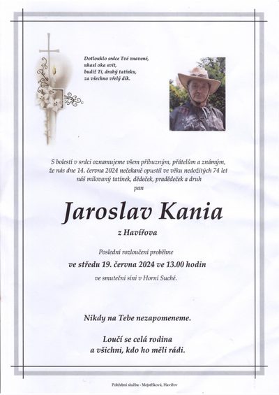 Smuteční oznámení – Jaroslav Kania