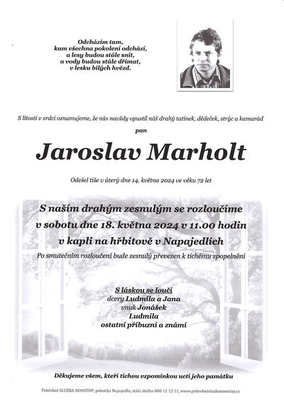 Smuteční oznámení – Jaroslav Marholt