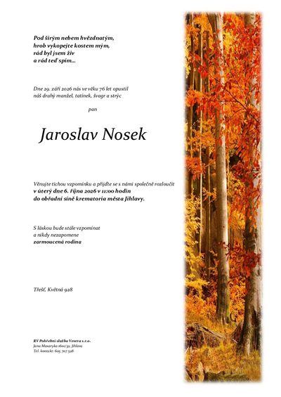 Smuteční oznámení – Jaroslav Nosek