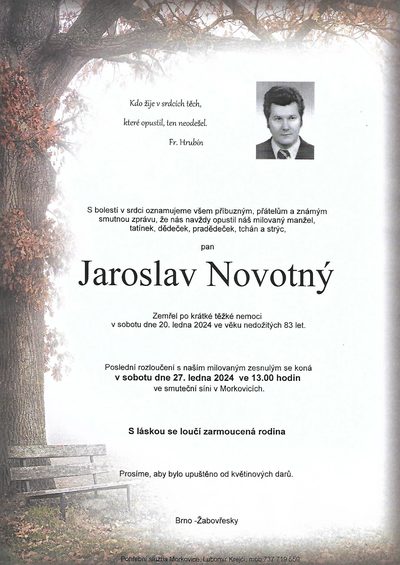 Smuteční oznámení – Jaroslav Novotný