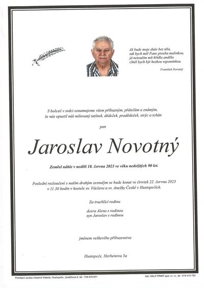 Smuteční oznámení – Jaroslav Novotný