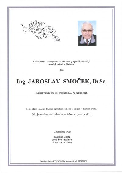 Smuteční oznámení – Ing. Jaroslav Smoček