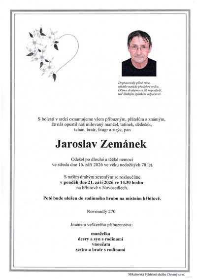 Smuteční oznámení – Jaroslav Zemánek