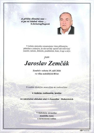 Smuteční oznámení – Jaroslav Zemčák
